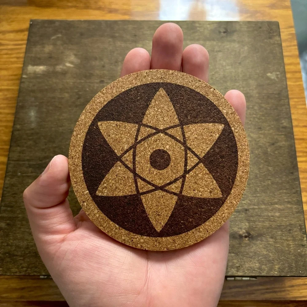 Naruto Sasuke Mangekyou Sharingan Laser Engraved Cork Coaster